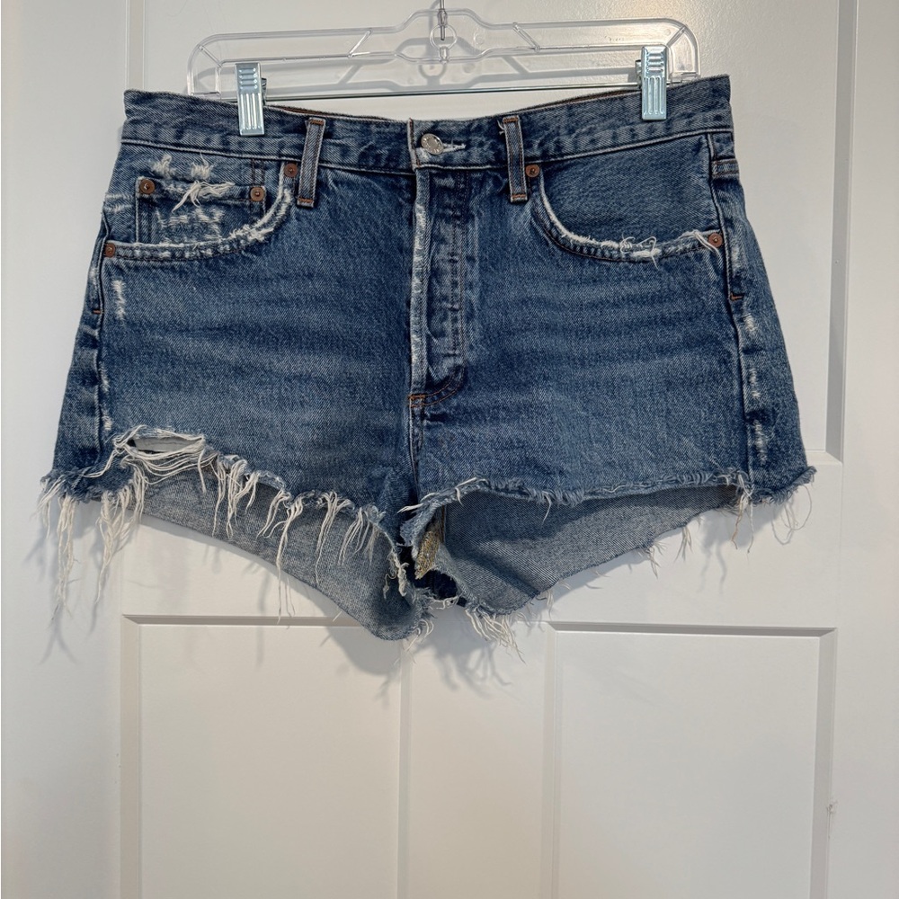 Agolde Parker Distressed Denim Blue Shorts